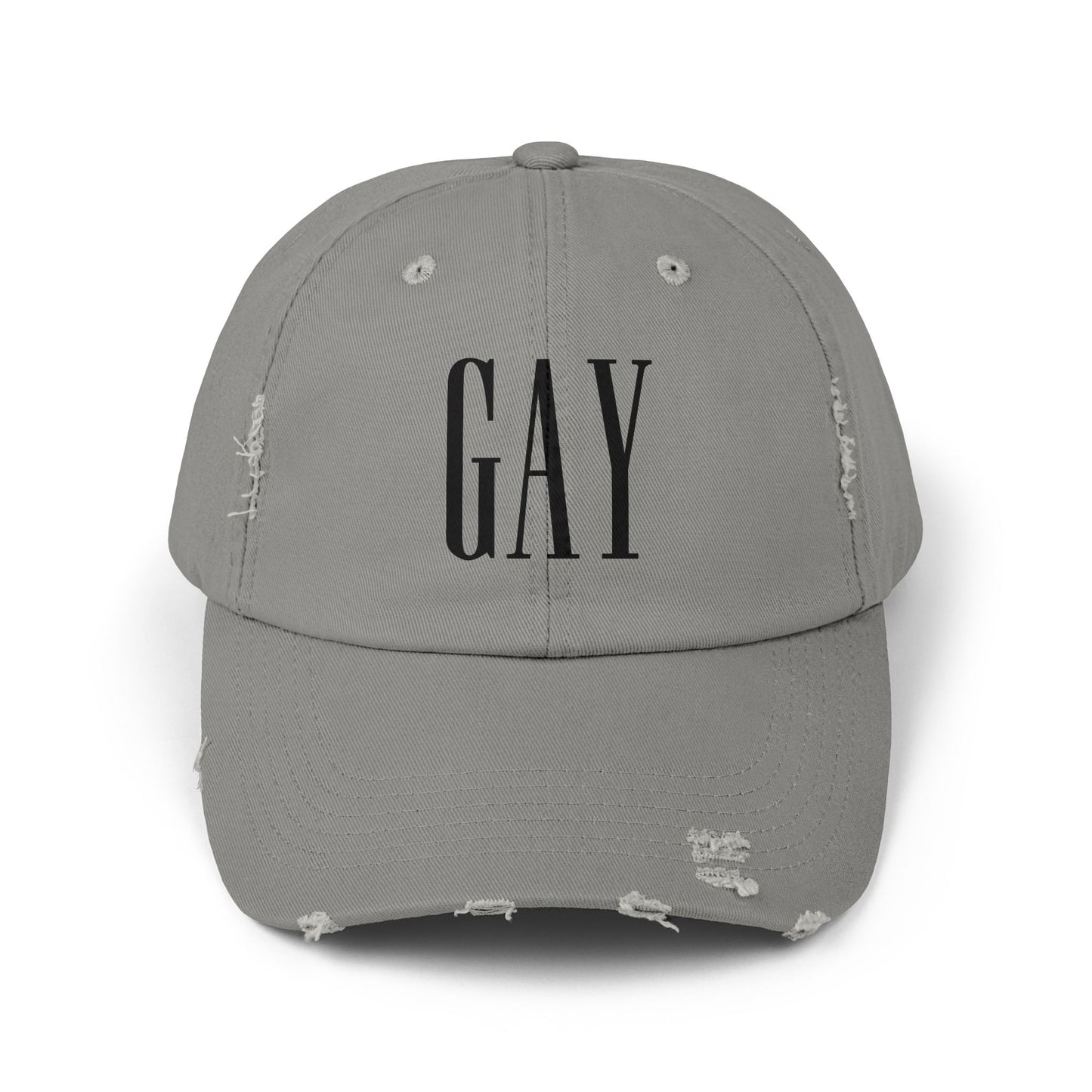 Gap but make it GAY hat funny hat lgbt pride festival concert masc fashion queer Unisex Distressed Cap