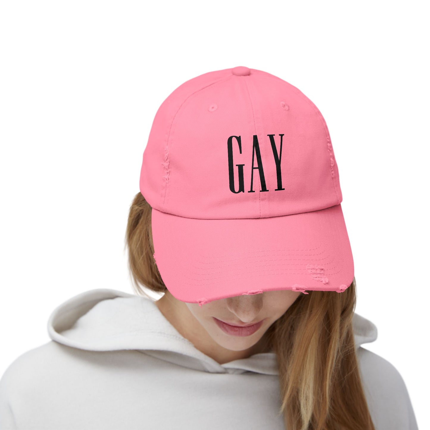 Gap but make it GAY hat funny hat lgbt pride festival concert masc fashion queer Unisex Distressed Cap