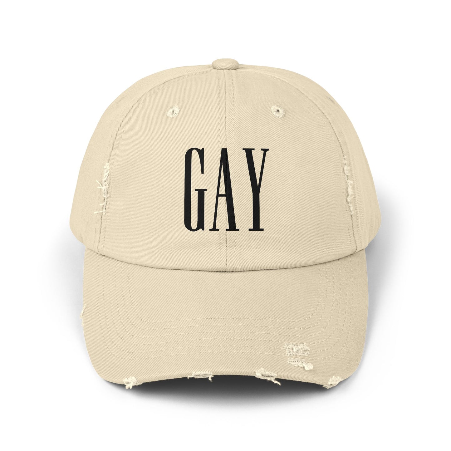 Gap but make it GAY hat funny hat lgbt pride festival concert masc fashion queer Unisex Distressed Cap