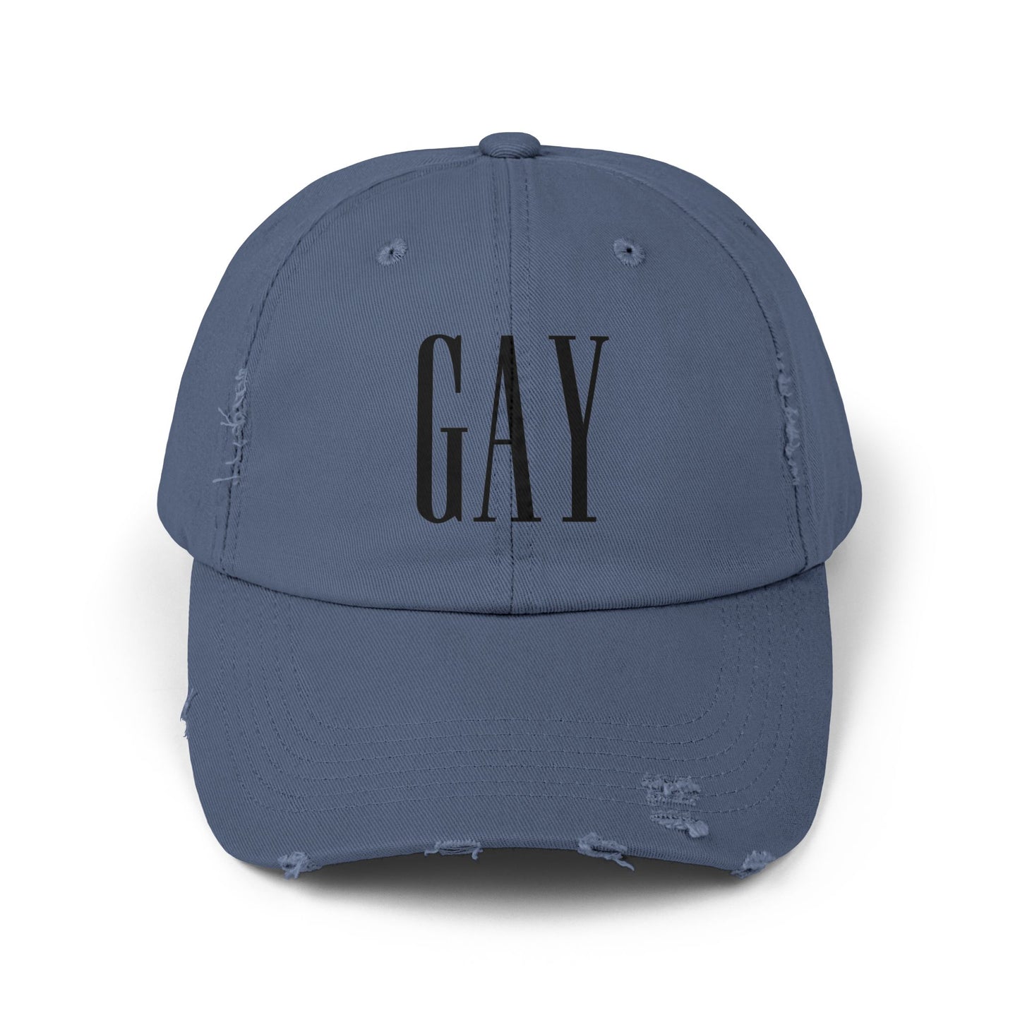 Gap but make it GAY hat funny hat lgbt pride festival concert masc fashion queer Unisex Distressed Cap